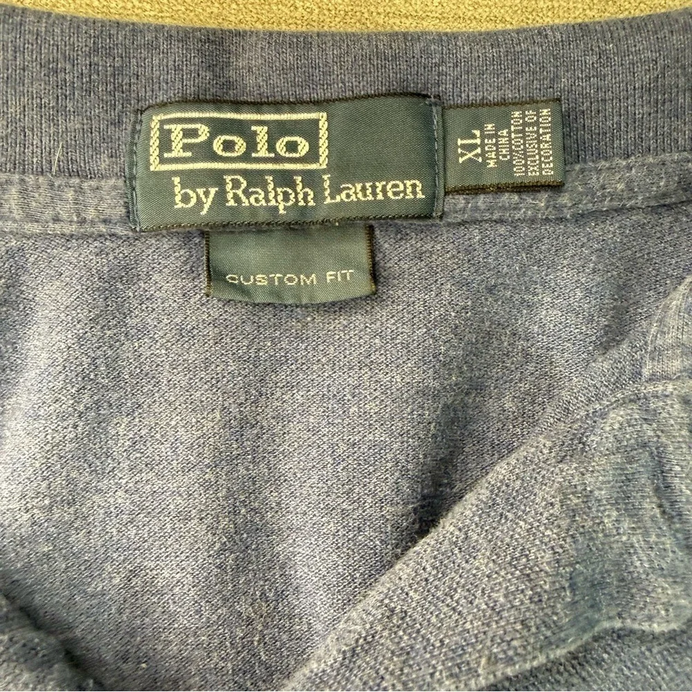 Polo Ralph Lauren Mens XL Custom Fit Blue Heather Short Sleeve Polo Shirt Yellow